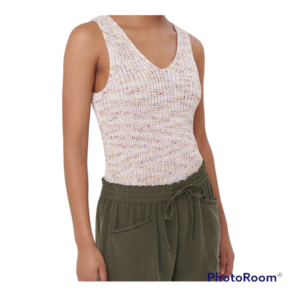 LOFT Sweater Tank Double V Neck Brown Yellow Ivory Marled Knit Sz XL